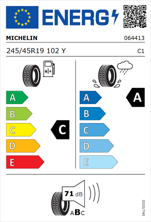 Tyre Label for Michelin Pilot Sport 3 245/45R19 102Y