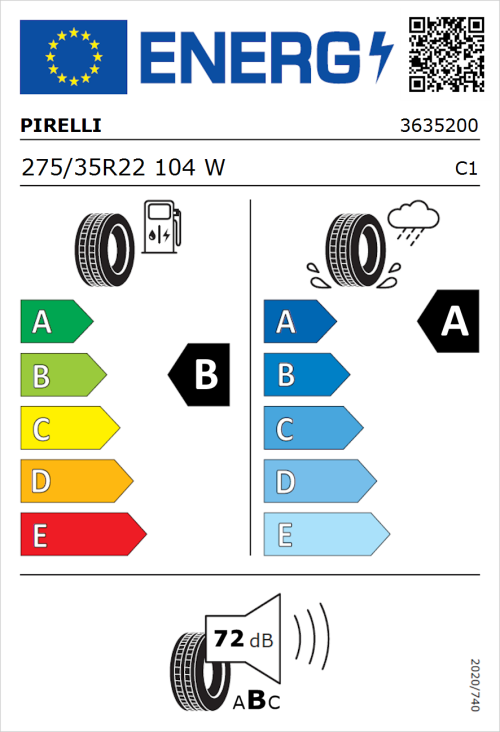 Tyre Label for Pirelli P Zero (PNCS) 275/35R22 104W