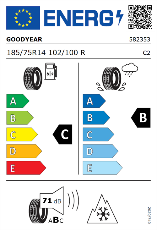 Tyre Label for Goodyear EfficientGrip Cargo 2 185/75R14 102/100R