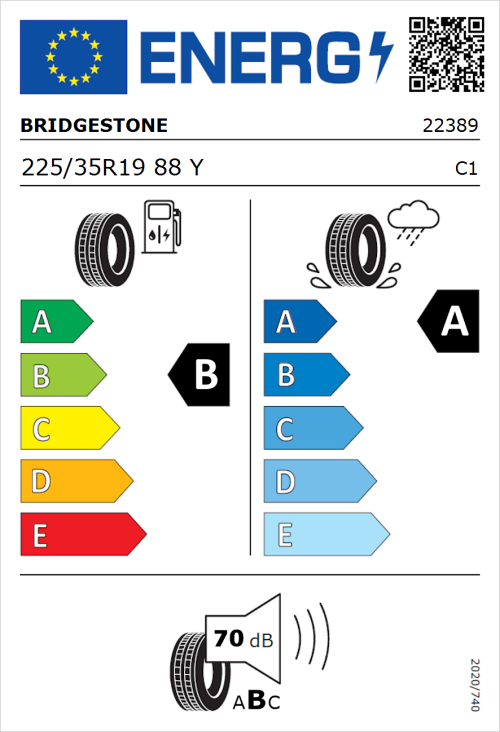 Tyre Label for Bridgestone Turanza 6 225/35R19 88Y