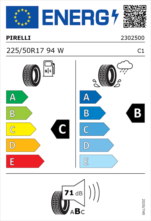 Tyre Label for Pirelli Cinturato P7 225/50R17 94W